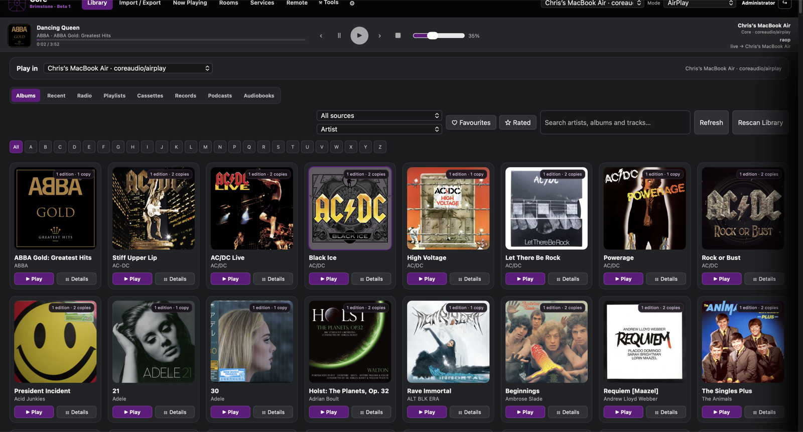 Brimstone Core Web Beta 1 library interface